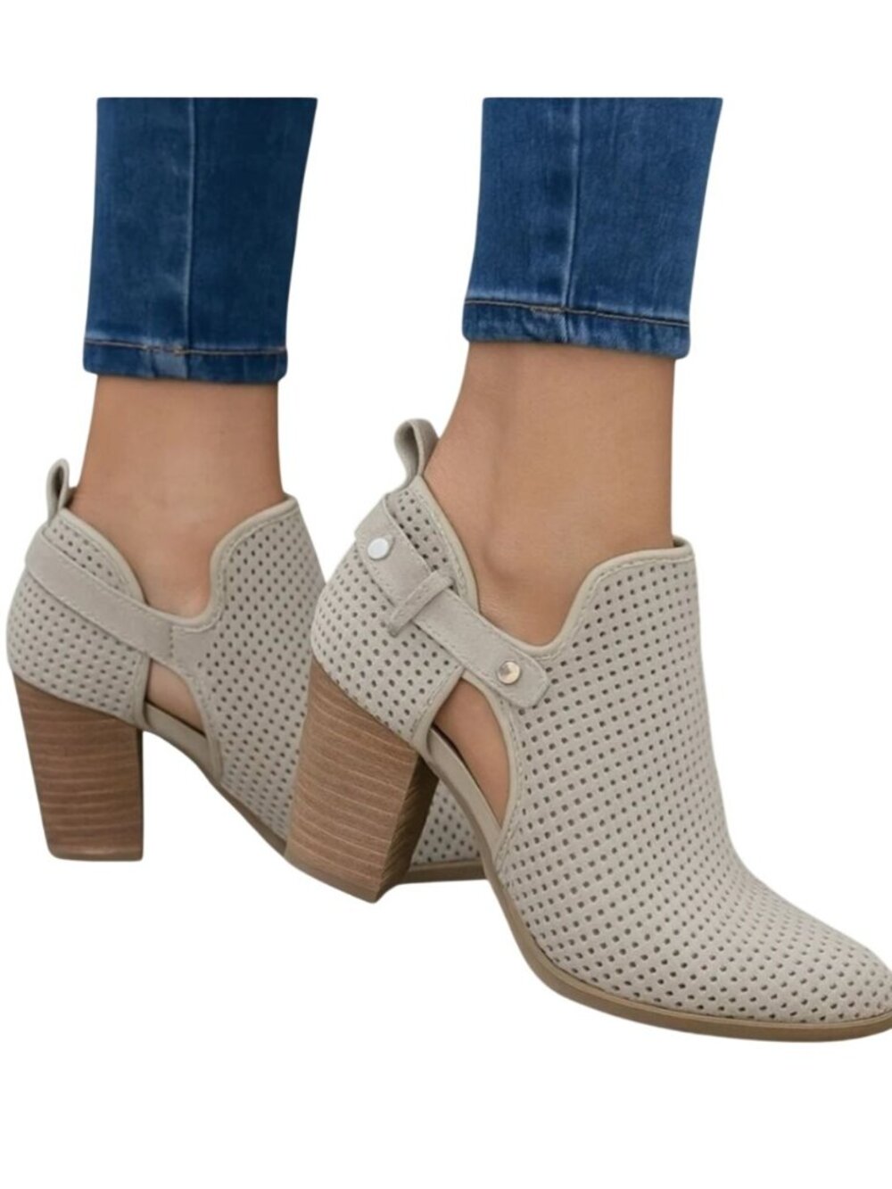 Franco Sarto Dale2 Perforated Suede Leather Ankle Bootie Taupe Size 8M